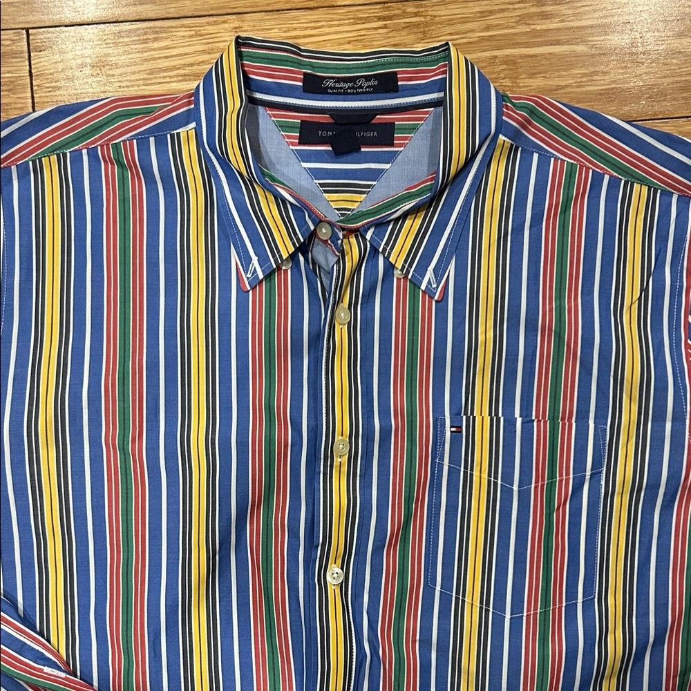 Tommy Hilfiger Preppy Heritage Poplin Slim Fit Vibrant Striped Men's Shirt XL
